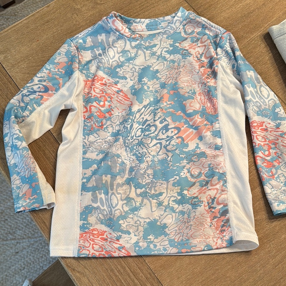 Huk Blue and Pink Rashguard Swim Shirt with Floral Design